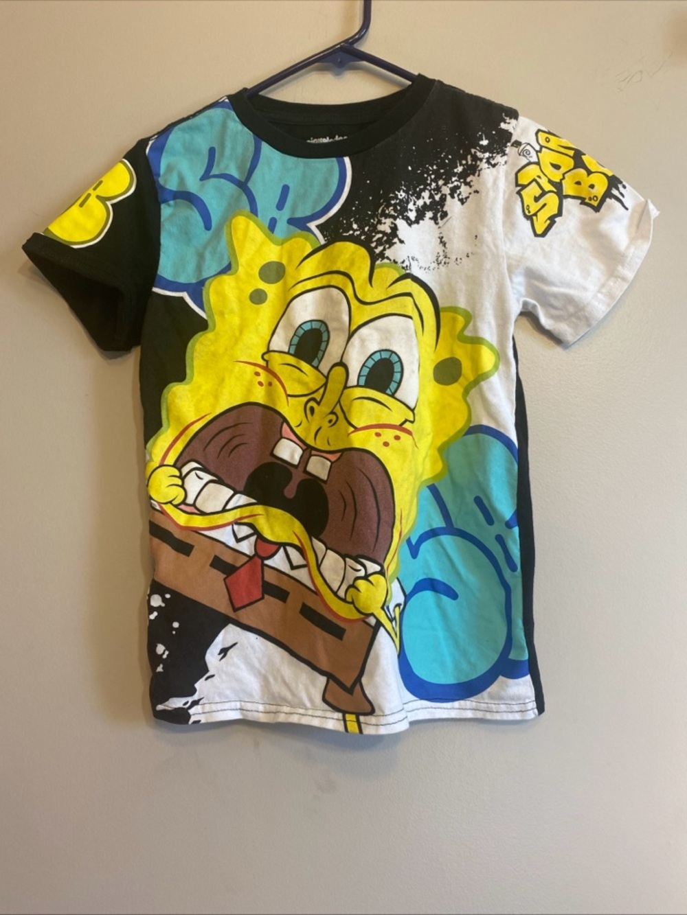 SpongeBob Nickelodeon Boys Large 10-12 Graphic Print T-shirt Graffiti Cartoon